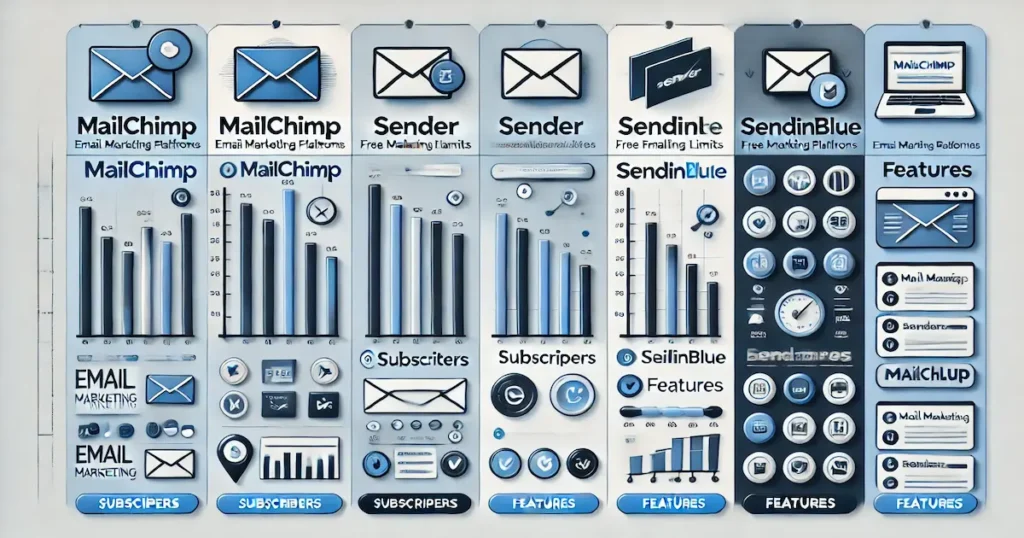 Free Digital Marketing Tools: Your Complete Guide to Cost-Effective Marketing Success 7 Comparison chart of free email marketing platforms showing subscriber limits and features for Mailchimp, Sender, and MailerLite