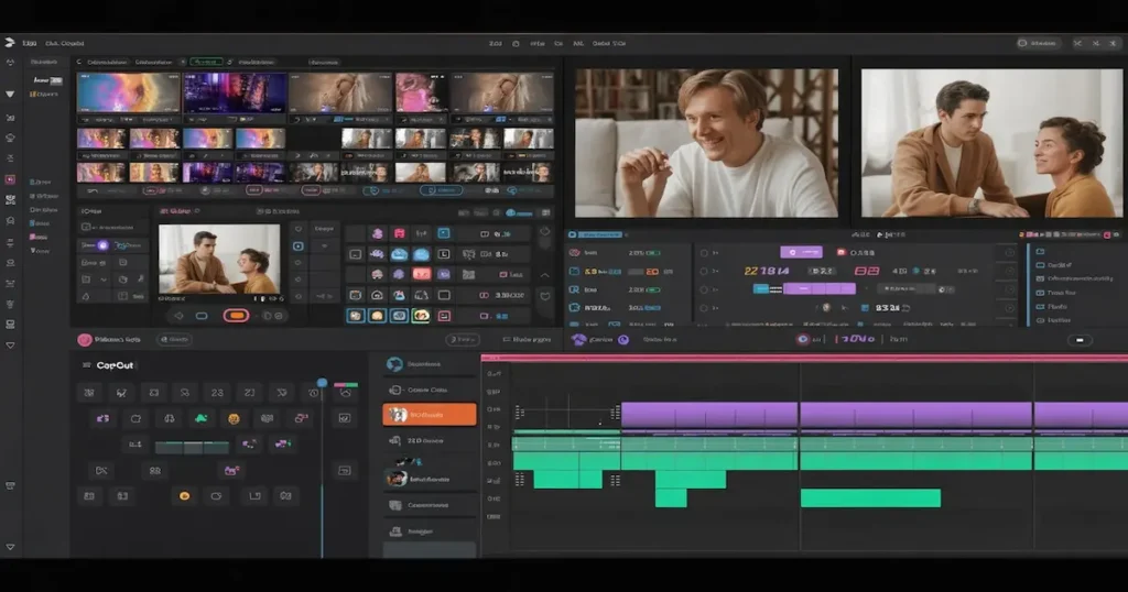 Free Digital Marketing Tools: Your Complete Guide to Cost-Effective Marketing Success 9 Free video editing software interfaces showing timeline, effects panels, and editing tools for creating marketing videos