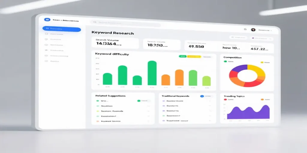 Free Digital Marketing Tools: Your Complete Guide to Cost-Effective Marketing Success 11 Keyword research tool interface displaying search volume, keyword difficulty, and related keyword suggestions for SEO
