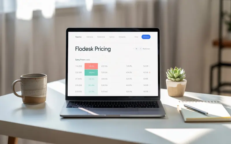 Flodesk pricing chart on laptop