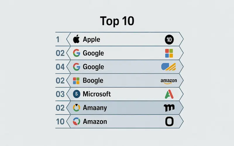 Top 10 email marketing platforms listed with ranking visuals.