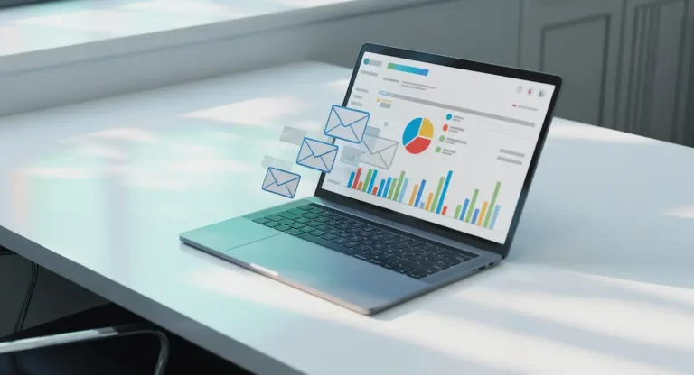 Free email blaster online tools interface on laptop.